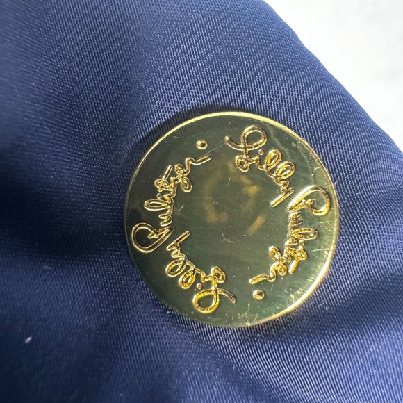 Lilly Pulitzer Isabelle Midnight Navy Down Vest Blue Iris Mai Tai Lining Size S - Picture 9 of 13